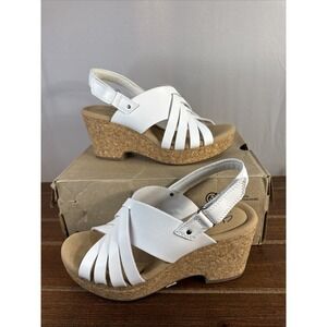 Clarks Women's Giselle Ivy Wedge Sand White Leather 8M‎